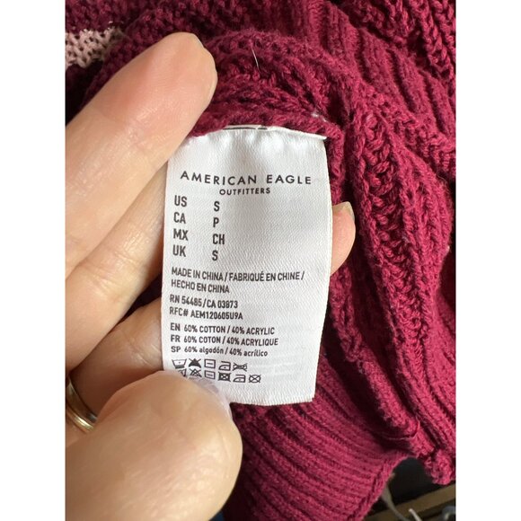 American Eagle Womens Knit Sweater S Berry Red Stripe Crewneck - Picture 3 of 6